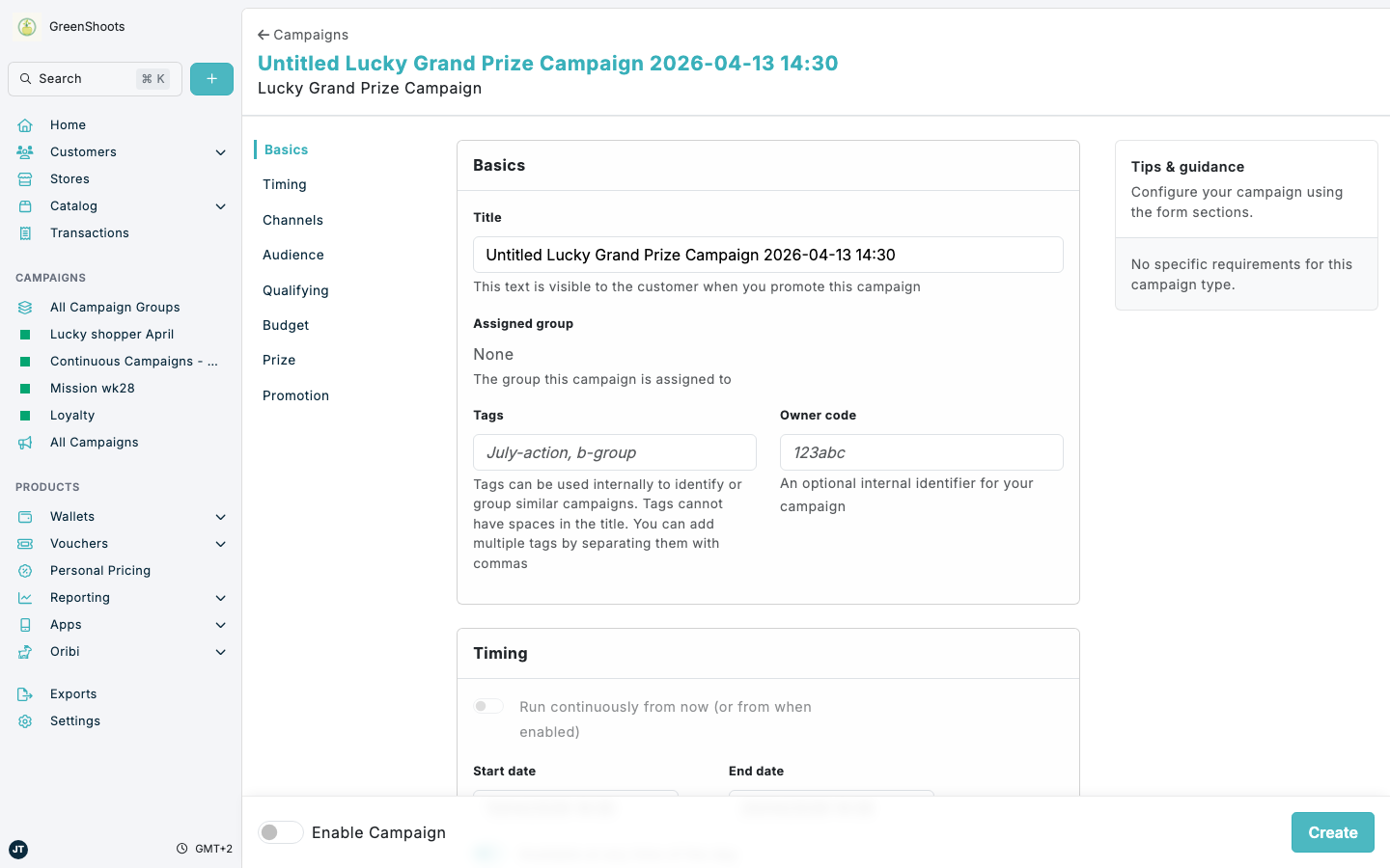 Creating a Lucky Shopper campaign in Spaaza Console Creating a Lucky Shopper campaign in Spaaza Console