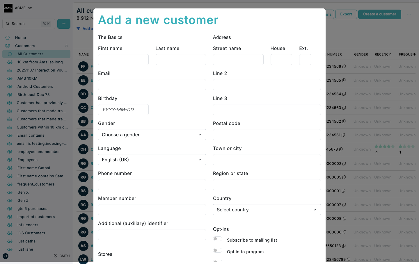 Add a new customer form in Spaaza Console