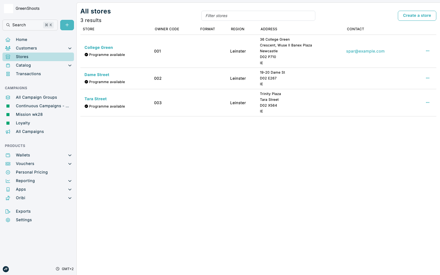 Stores list in Spaaza Console Stores list in Spaaza Console