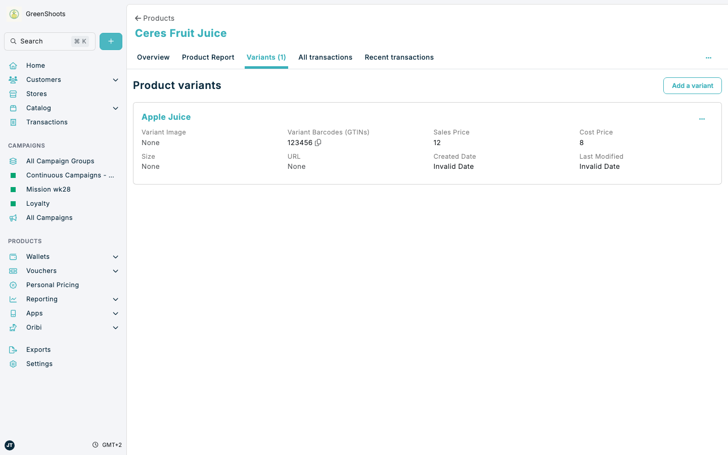Product variants in Spaaza Console Product variants in Spaaza Console