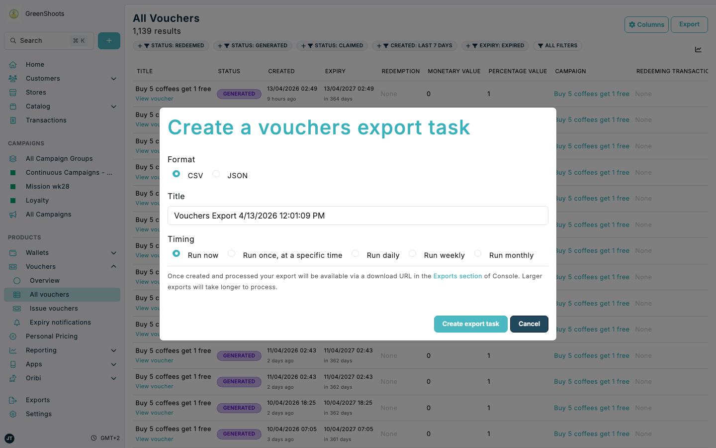 Exporting vouchers in Spaaza Console Exporting vouchers in Spaaza Console