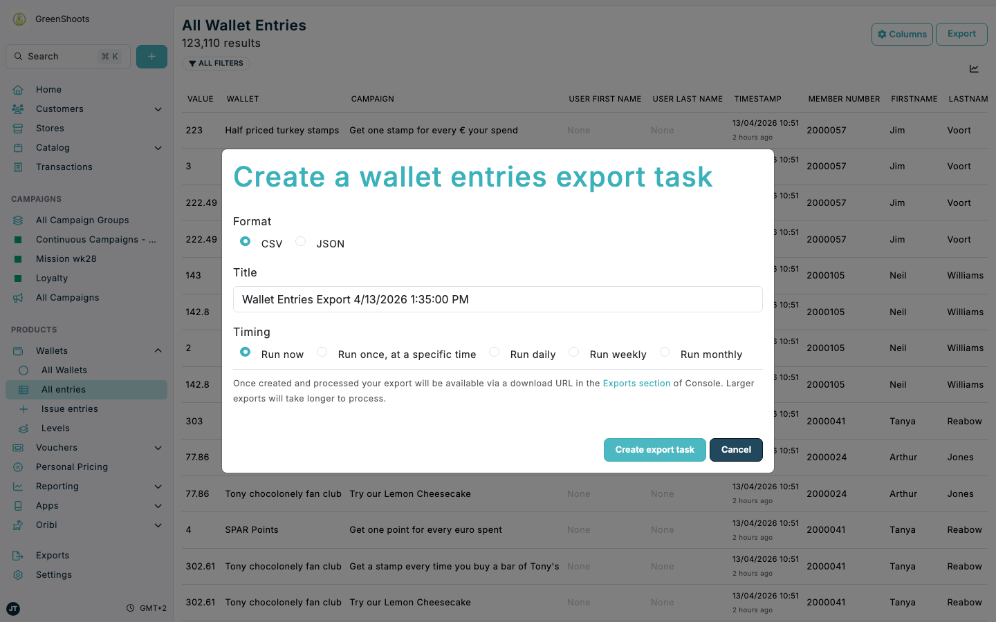 Exporting wallet entries in Spaaza Console Exporting wallet entries in Spaaza Console