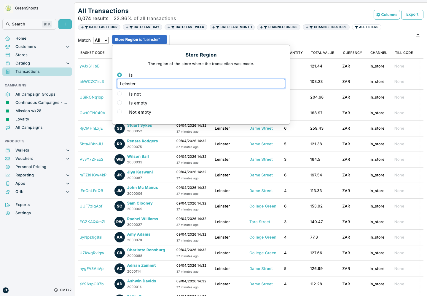 A transaction filter rule in Spaaza Console