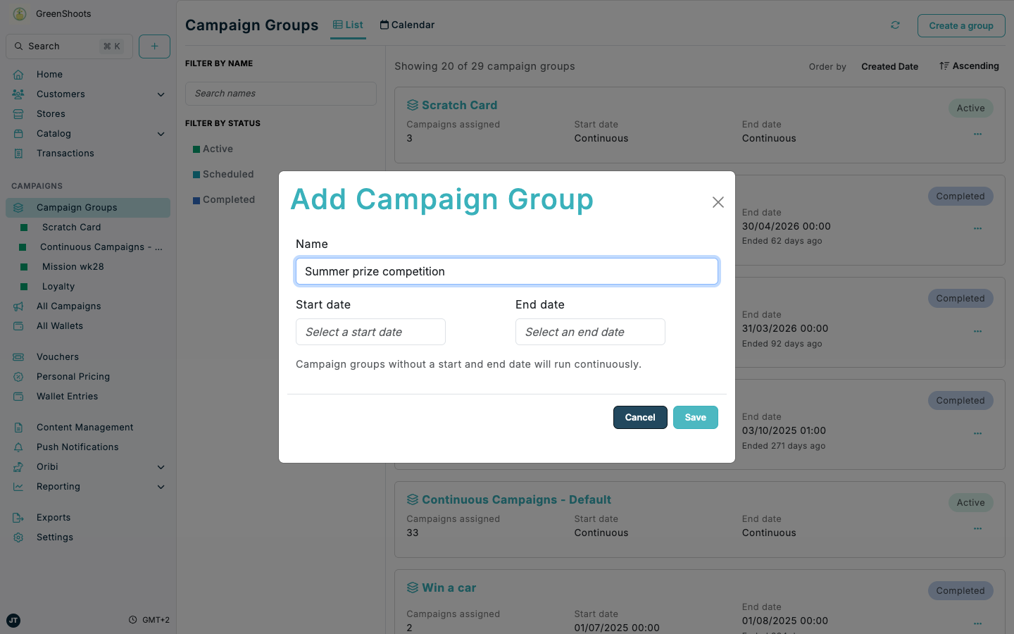 Campaign group for a competition in Spaaza Console Campaign group for a competition in Spaaza Console