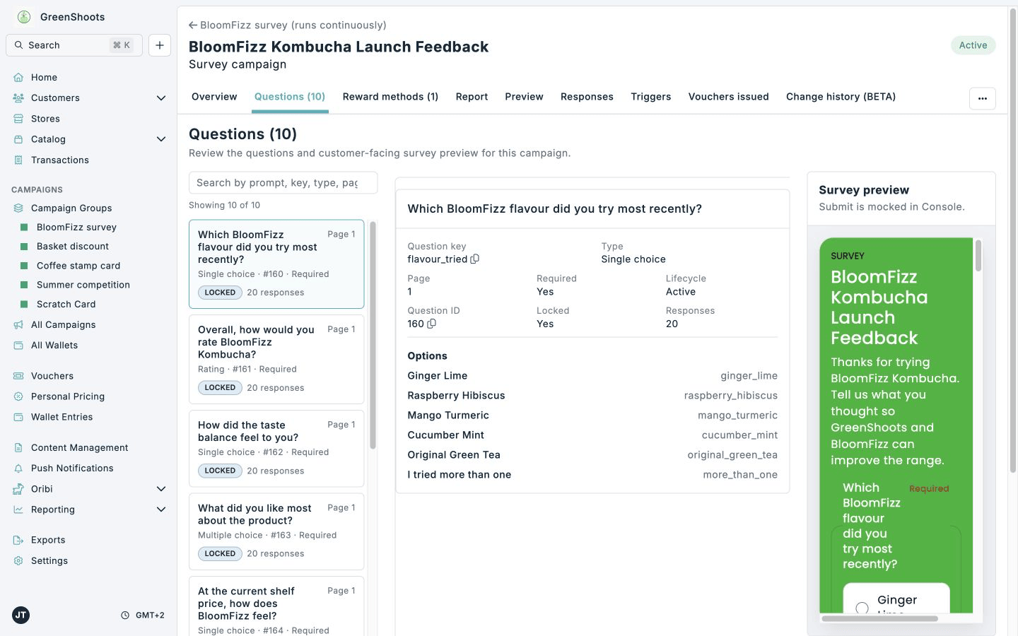 Survey question workspace with configuration details and live preview Survey question workspace with configuration details and live preview