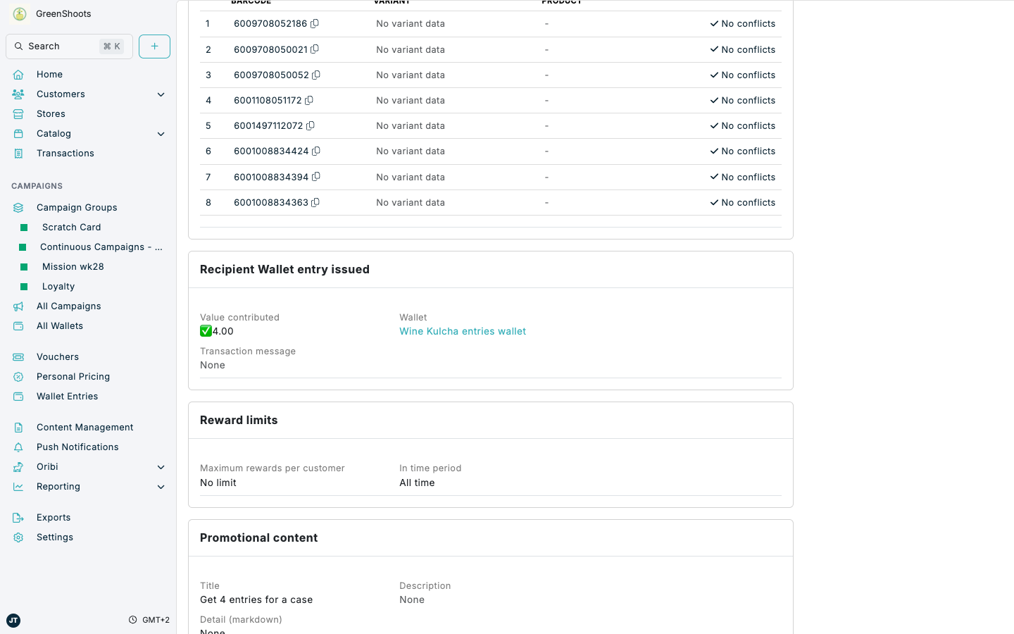 Contributing campaigns issuing entries to a competition wallet Contributing campaigns issuing entries to a competition wallet