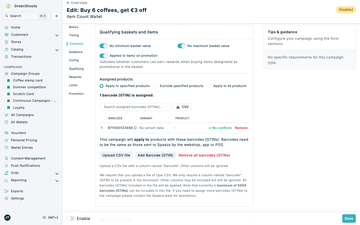 Assigning qualifying products to an Item Count Wallet