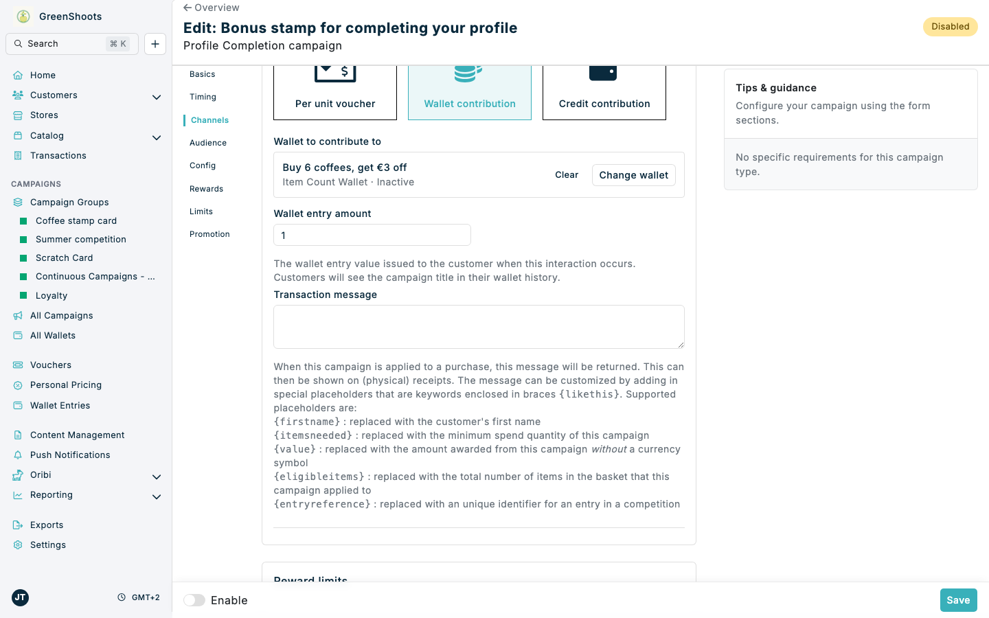 Issuing one bonus stamp into an Item Count Wallet
