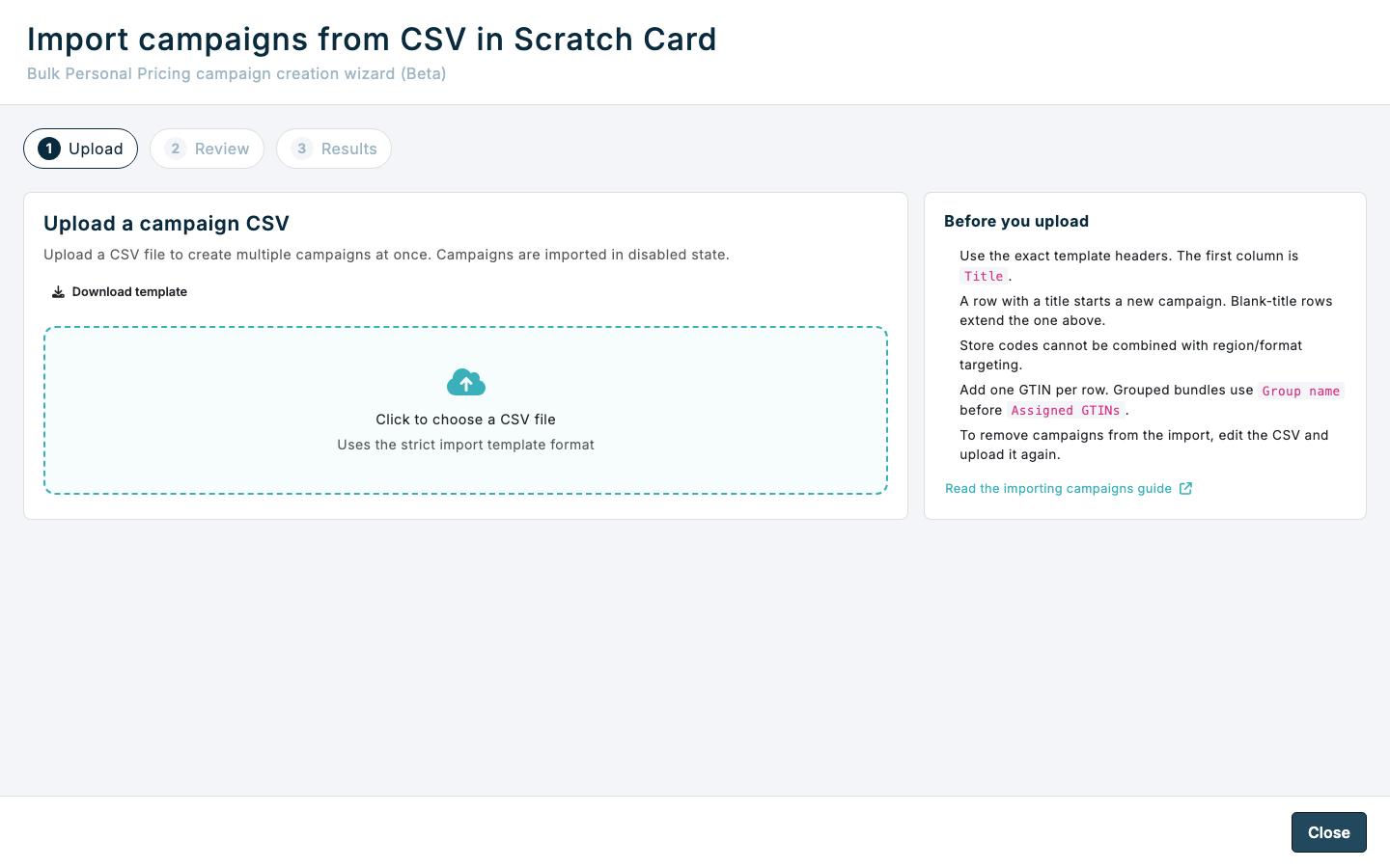 Importing Personal Pricing campaigns in Spaaza Console Importing Personal Pricing campaigns in Spaaza Console