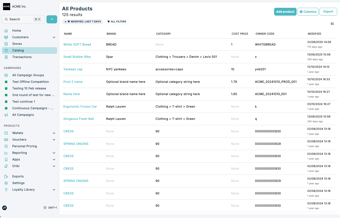 Products overview in Spaaza Console Products overview in Spaaza Console