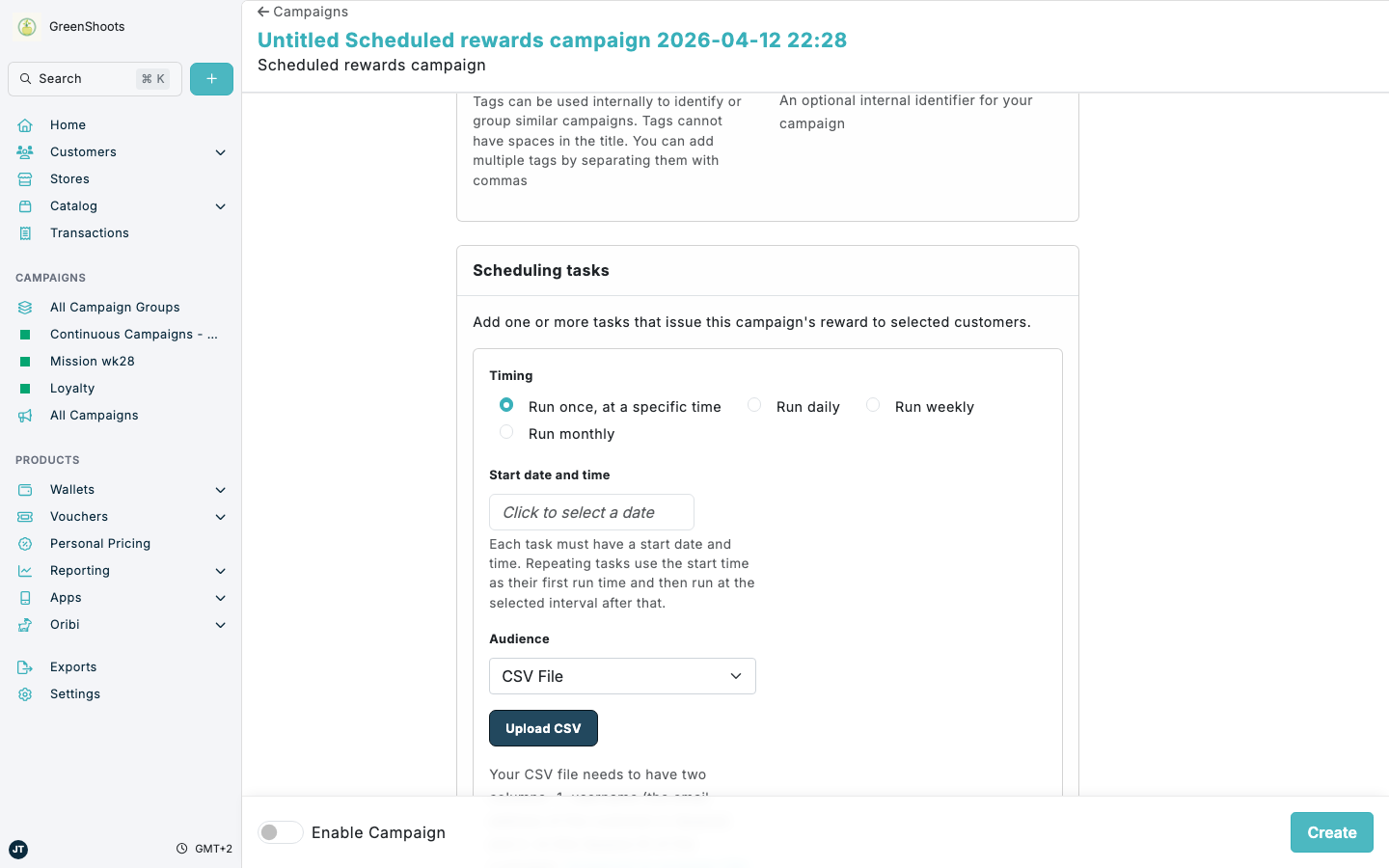 Scheduling voucher issuance tasks for a customer group in Spaaza Console Scheduling voucher issuance tasks for a customer group in Spaaza Console