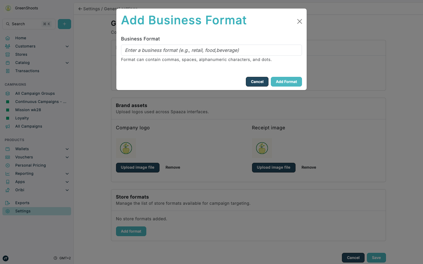 Add Business Format in Spaaza Console Add Business Format in Spaaza Console