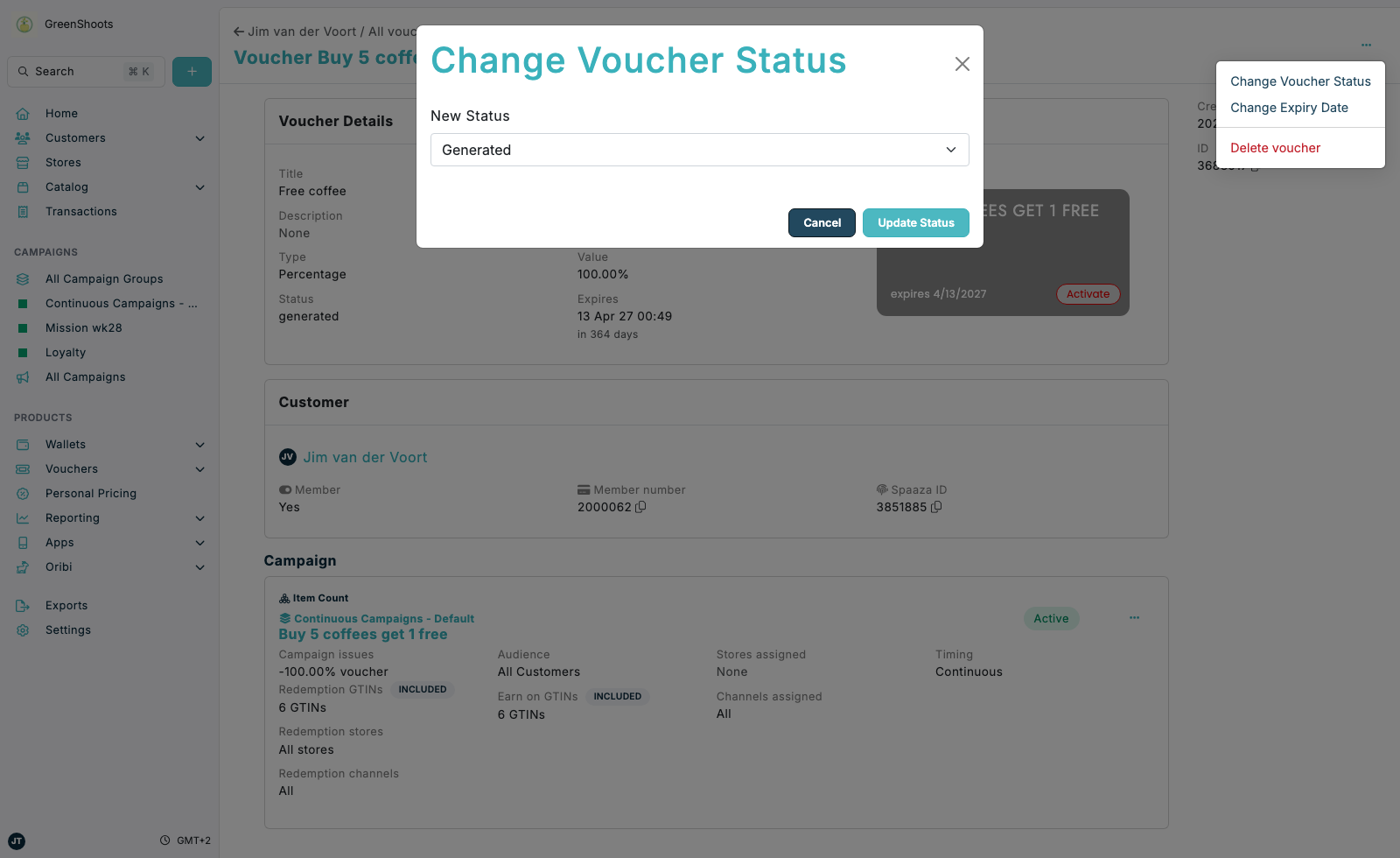 Changing the status of a voucher in Spaaza Console Changing the status of a voucher in Spaaza Console