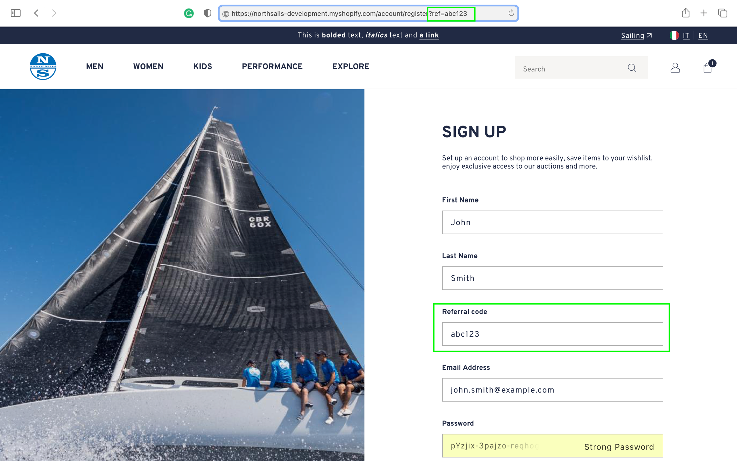 An example of a referral code on the Shopify Account Creation page An example of a referral code on the Shopify Account Creation page