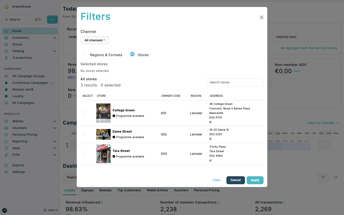 Analytics filters for stores in Spaaza Console Analytics filters for stores in Spaaza Console