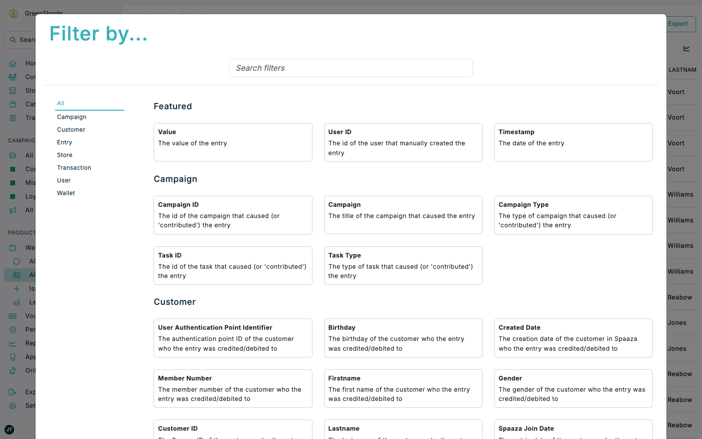 Filtering wallet entries in Spaaza Console Filtering wallet entries in Spaaza Console