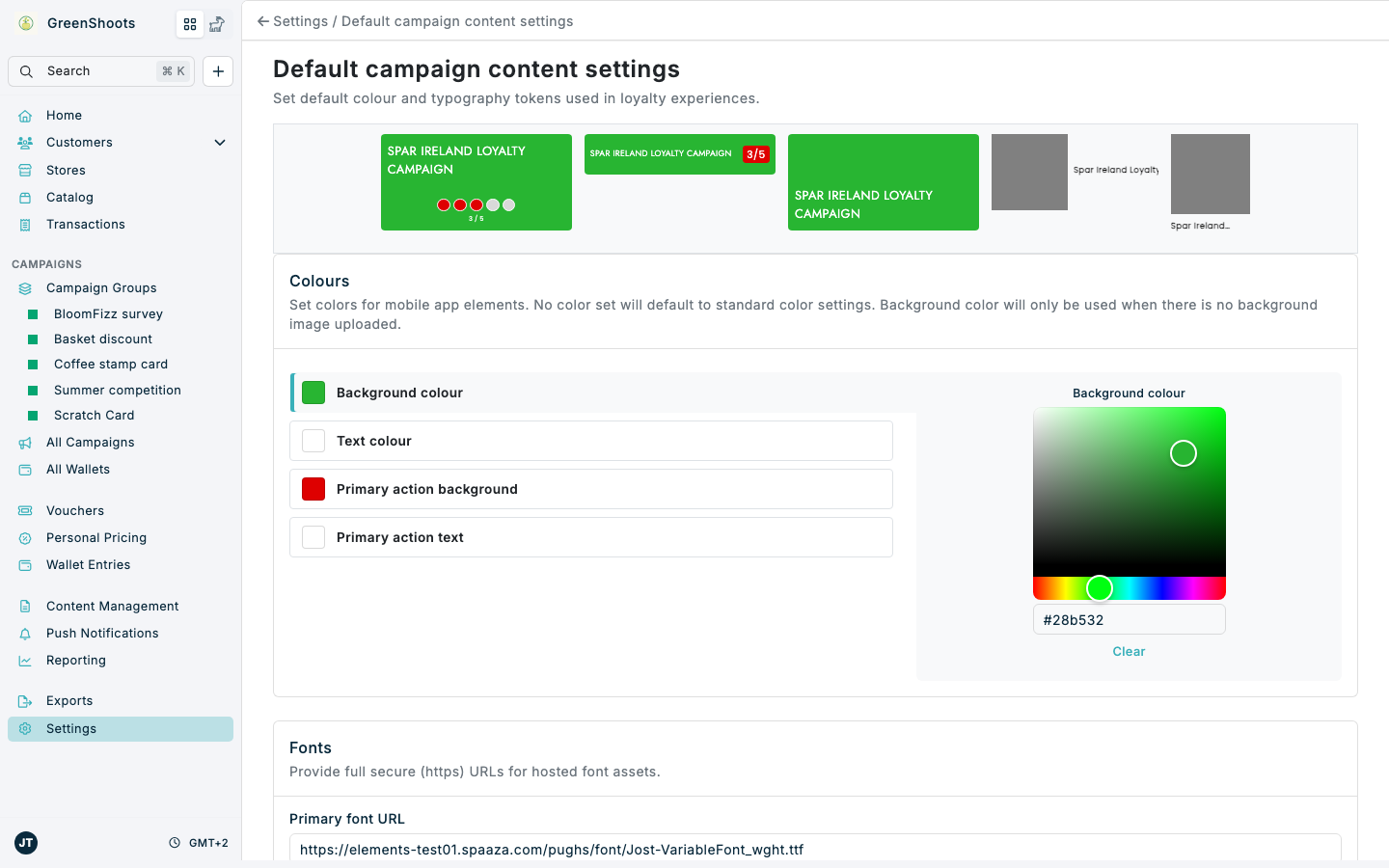 Default campaign content settings
